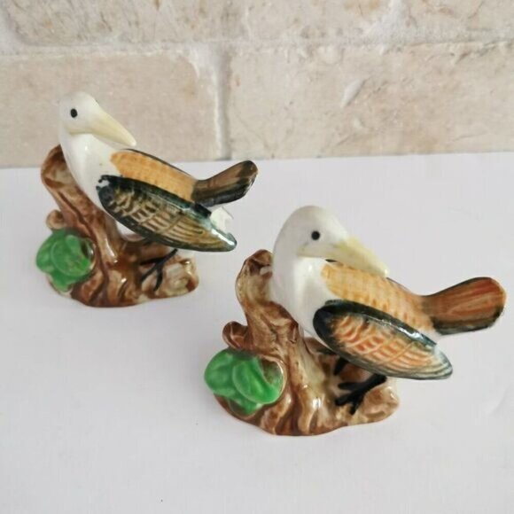 Pair of 2 Vintage Bird Figurines, Pelican Bird Branch Leaf Made in Japan Kitsch - Picture 9 of 10
